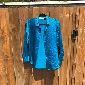 Turquoise 100% silk blouse Vintage Richard Warren